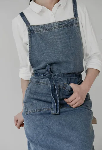 Miniatura 59 de Jeelow Delantal de cocina de algodón o sarga de algodón para hombres y mujeres, ajustable con bolsillos ajustables