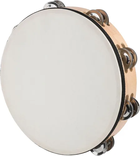 Miniatura 8 de Pandereta de 8 Pulgadas con Parche de Piel de Cabra y Concha de Haya, 6 Pares de Sonajas de Metal, Pandereta de Mano para Adultos, Ideal para Danza