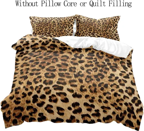 Miniatura 2 de LUVIVIHOME Funda de edredón de leopardo de lujo, 2 piezas, funda de edredón individual, ropa de cama con estampado de guepardo marrón, funda