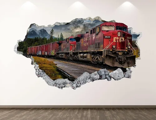 Calcomanía de pared de arte de pared 3D destrozado tren viejo adhesivo de pared Art Deco 3D Locomotora Pegatina de habitación de los niños Pegatina