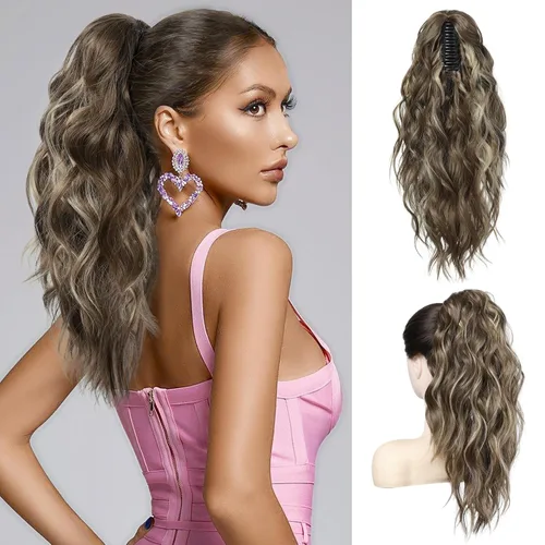 Miniatura 25 de FLUFYMOOZ Extensión de cola de caballo, extensión de cola de caballo con clip de garra de 18 pulgadas, extensiones de cabello ondulado y rizado