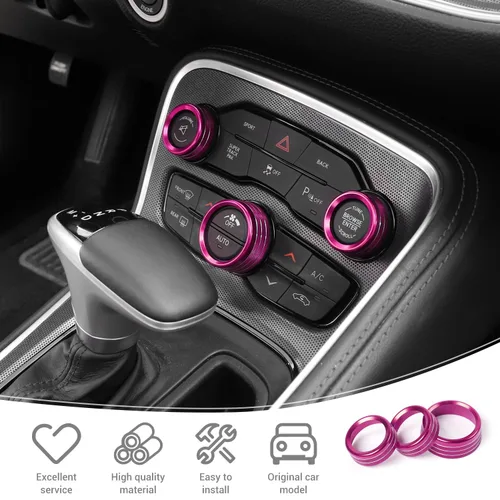 Miniatura 4 de Anillo de Ajuste de Perilla de Interruptor de Volumen de AC Compatible con Dodge Charger 2011+/Challenger 2015+/RAM 2012-2017/Durango Rosa