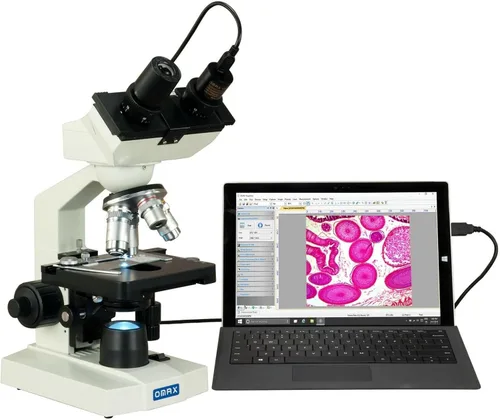 Miniatura 3 de OMAX Cámara USB con microscopio binocular digital LED 40-2500X + diapositivas en blanco + cubiertas + papel de lente
