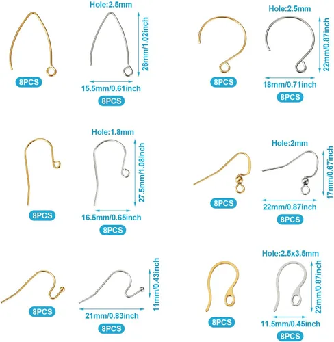 Miniatura 5 de Pandahall - 96 ganchos de acero inoxidable para aretes, ganchos largos en forma de V, ganchos para aretes marquesa, bola circular, puntos, aretes