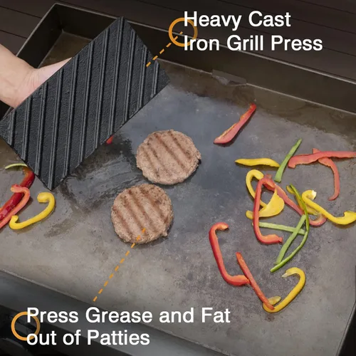 Miniatura 4 de SHINESTAR Prensa de plancha de hierro fundido con cúpula de fusión de 12 pulgadas para piedra negra, perfecta para tocino, hamburguesa, panini