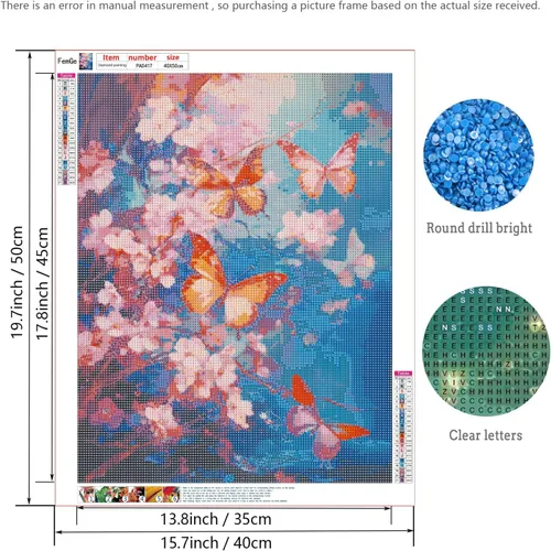 Miniatura 4 de FemGe Kits de pintura de diamantes 5D para adultos, flores de mariposa rosadas, círculo completo, kit de arte de diamantes para principiantes, kits