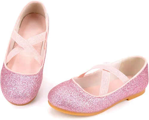 Zapatos planos de ballet de princesa con purpurina para niñas, zapatos de vestir para niña, zapatos de vestir para niña, zapatos de princesa de boda