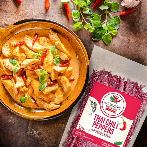 Miniatura 6 de Auténticos chiles rojos tailandeses, bolsa de 1 libra, chiles enteros rojos picantes, secos frescos para cocinar alimentos tradicionales asiáticos