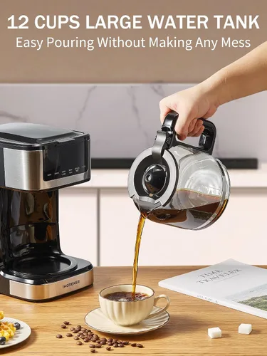 Miniatura 5 de Ihomekee Cafetera, Cafetera de Goteo Programable de 12 Tazas, Máquina de Café de Goteo Regular y Fuerte con Función de Café Helado para Hogar