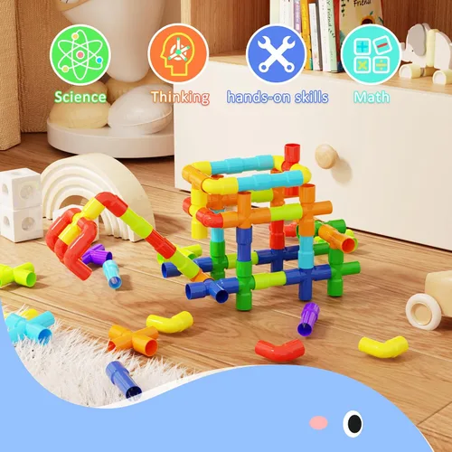 Miniatura 5 de Ggiibro Juguete de Construcción STEM para Niños Pequeños 200 Piezas Juguete de Tubo, Juego Educativo Preescolar para 3+ Años, Bloques