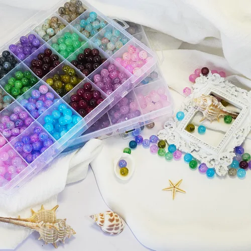 Miniatura 3 de Kit para hacer pulseras de 1200 piezas de cuentas de vidrio de 8mm, cuentas de cristal de 24 colores para hacer joyas, 2 cajas de cuentas