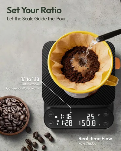 Miniatura 2 de Báscula de café Maestri House S3 con temporizador, báscula digital recargable de 3 kg/0.1 g, 3 modos de preparación, proporciones ajustables