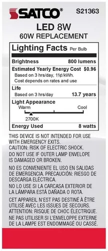 Miniatura 7 de Satco S21363 8ST19/CL/LED/927/E26-Paquete de 6
