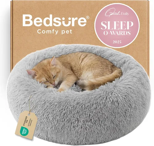 Miniatura 62 de Bedsure - Cama relajante para perro mediano, lavable, tipo dona, cama para gato, antideslizante, redonda, afelpada, mullida, de piel sintética