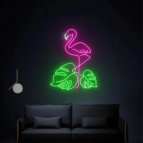 Miniatura 10 de Letrero de neón con diseño de flamenco y puesta de sol de 16 pulgadas para decoración de pared, flamenco rosa para fiesta, hogar, vacaciones, bar
