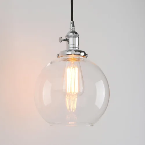 Miniatura 19 de PERMO Moderno accesorio de iluminación colgante con globo de vidrio transparente redondo de 5.9 pulgadas, pantalla soplada a mano, lámpara