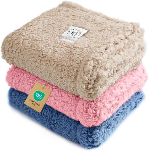 Miniatura 15 de 1 paquete de 3 mantas calmantes esponjosas de vellón de primera calidad para mascotas, manta sherpa suave para perros, cachorros, gatos, beige