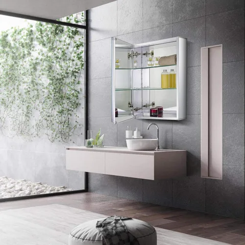 Miniatura 2 de Fundin Botiquín de aluminio para baño con puerta de espejo de doble cara sin marco, 15 pulgadas x 24 pulgadas, montaje en superficie o empotrado