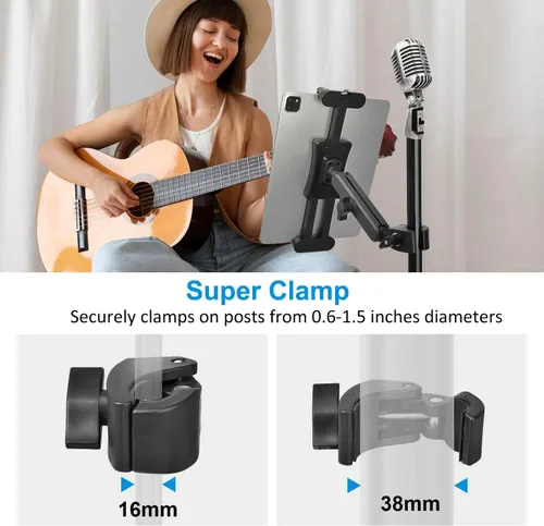 Miniatura 5 de Soporte para tablet para soporte de micrófono, soporte de teléfono para iPad con rotación de 360°, soporte de música para tableta compatible