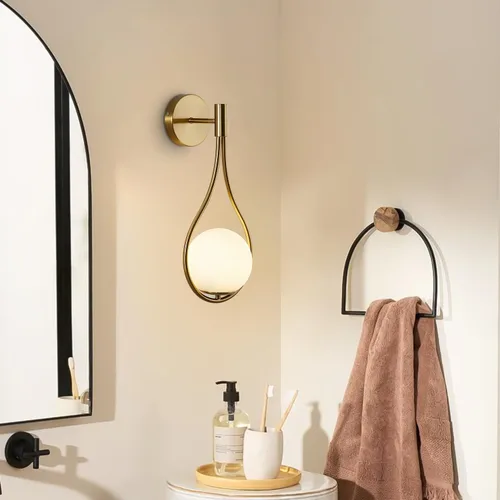 Miniatura 6 de Lámpara de pared de cristal dorada de mediados de siglo, moderna lámpara de pared con acabado de latón antiguo, lámpara de pared de mesita de noche