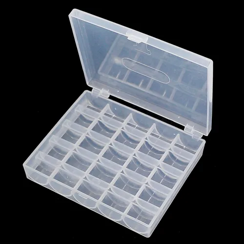 Miniatura 2 de Caja de canillas, organizador de canillas en caja de plástico transparente con 25 ranuras para bobinas vacías, caja de almacenamiento de plástico