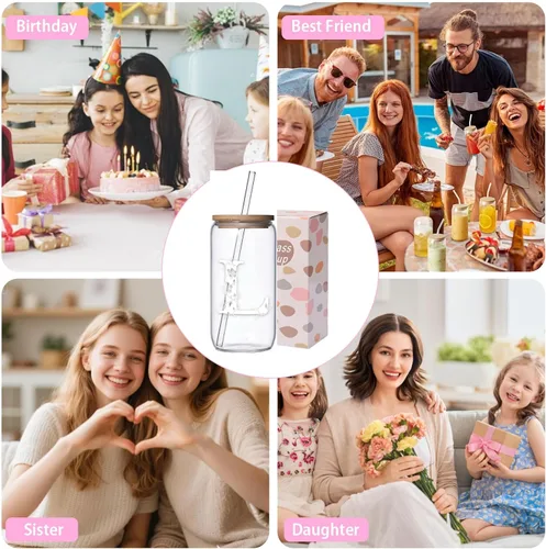 Miniatura 5 de Regalos personalizados para mujeres, tazas de vidrio con monograma con tapas y pajitas, regalos personalizados para mujeres, vasos de café helado