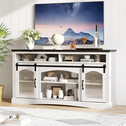 Miniatura 5 de Maupvit Soporte de TV de granja para televisores de hasta 65 pulgadas, centro de entretenimiento de 59 pulgadas de ancho con control de aplicación