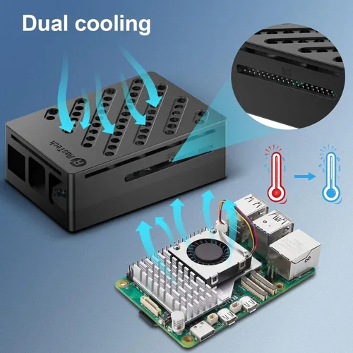 Miniatura 5 de Kit RasTech Raspberry Pi 5 de 16 GB Edición de 64 GB con enfriador activo, fuente de alimentación GaN 27W 5.1V5A USB-C, placa Pi5 de 16 GB, kit