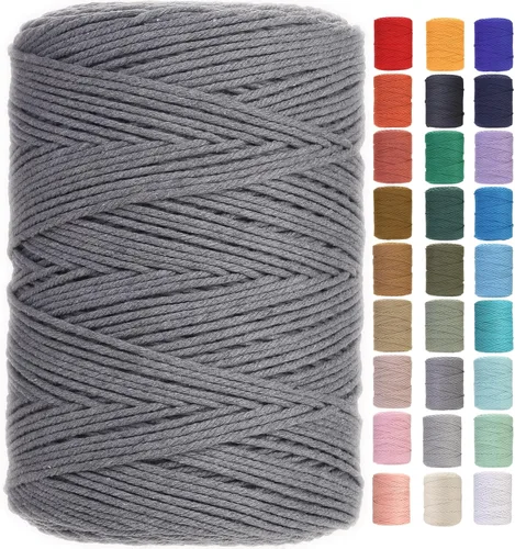 Miniatura 2 de Cuerda de macramé 4 mm x 328 yardas Natural Cuerda de algodón para macramé Cuerda de macramé colorida Cordón de algodón suave Suministros de macramé
