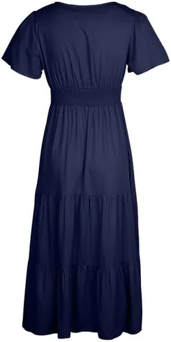 Miniatura 5 de Vestidos de regreso a casa para mujer, con botones sólidos, cuello en V, longitud de la cintura, vestido casual de verano, vestido grueso, S-XL