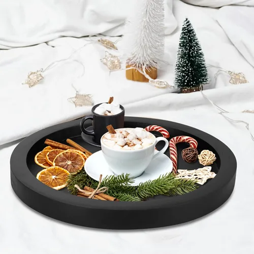 Miniatura 5 de Bandeja decorativa redonda para mesa de café, mesa de comedor, encimera, pequeñas bandejas de servir de madera, decoración de cocina de granja