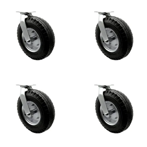 Miniatura 78 de Juego de 4 ruedas neumáticas giratorias de 6 pulgadas, ruedas de goma negra, incluye 2 ruedas giratorias con frenos y 2 rígidas, ruedas resistentes