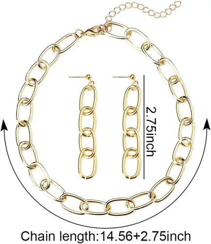Miniatura 2 de Juego de collares y aretes de cadena de clip para mujeres y niñas, aretes minimalistas y gargantilla punk, joyería costum de moda