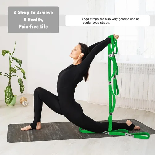 Miniatura 22 de Correa elástica para yoga, no elástica, con letras y comentarios, 10 bucles para terapia física, ejercicio, pilates, baile, gimnasia