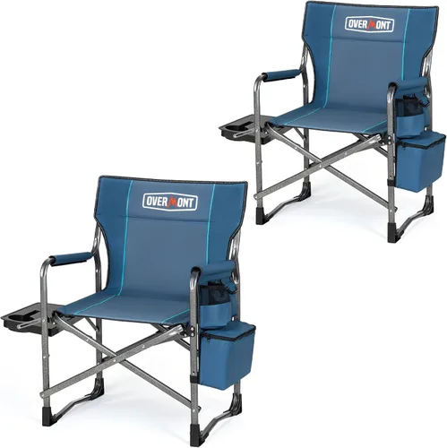 Miniatura 11 de Overmont Silla de campamento ligera de gran tamaño, portátil, cómoda, resistente, plegable, con mesa auxiliar y bolsa enfriadora para campamento
