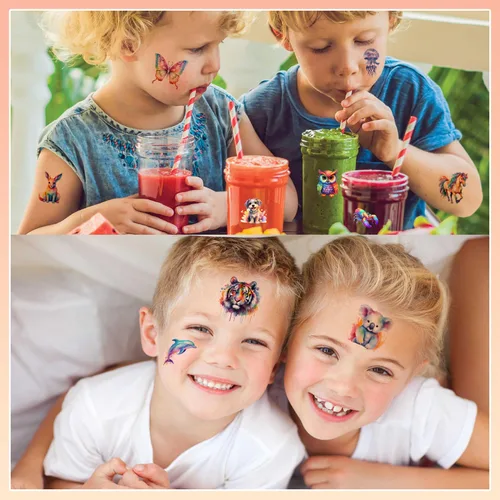 Miniatura 4 de 102 PCS Tatuajes temporales de animales de acuarela envueltos individualmente para niños - Tatuajes temporales de animales lindos para niñas y niños