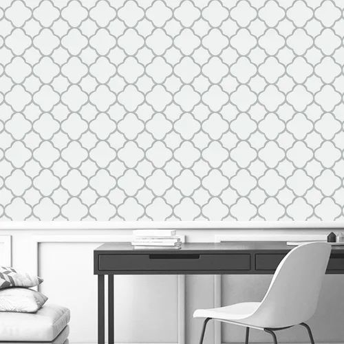 Miniatura 5 de GloryTik - Papel pintado autoadhesivo gris y blanco para despegar y pegar, con diseño de enrejado moderno, removible, geométrico, impermeable