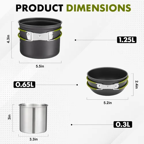 Miniatura 2 de Kit de utensilios de cocina para campamento, mochileros, ollas de 0.33 galones y sartenes de 0.17 galones, taza SUS304 de 0.08 galones, tenedores