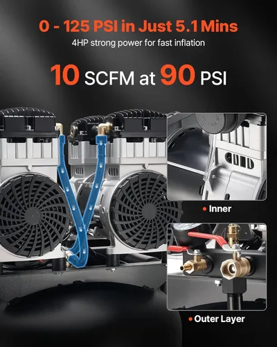 Miniatura 2 de VEVOR Compresor de aire resistente de 60 galones, 4HP 10SCFM a 90PSI Compresores de aire con presión máxima de 125 PSI, tanque de compresor sin