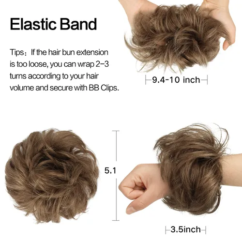 Miniatura 3 de FESHFEN Moños Desordenados Humanos - Moño de Cabello Humano 100% Real Coleteros Scrunchies Piezas de Cabello Extensiones de Cola de Cabello Ondulado