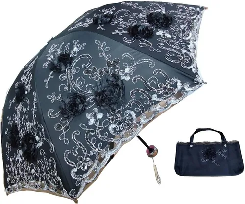 Miniatura 14 de WENDIN Sombrilla de encaje plegable vintage Paraguas gótico lluvia Anti-UV protección de encaje parasol cúpula Foto Props niñas sombrilla paraguas