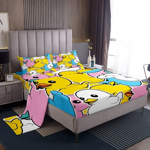 Miniatura 39 de Erosebridal Juego de sábanas para niños y niñas, diseño de pato amarillo, diseño de patos de dibujos animados, juego de ropa de cama de granja