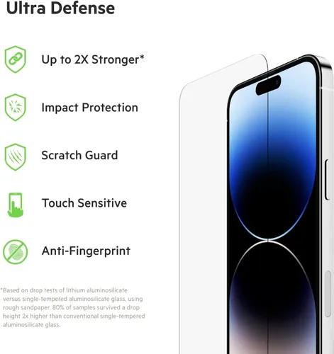 Miniatura 2 de Belkin UltraGlass - Protector de pantalla para iPhone 14 Pro Max, fácil aplicación con bandeja guía de instalación, protector de pantalla de vidrio