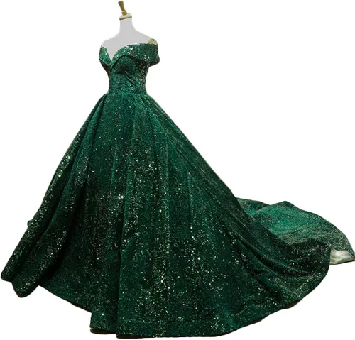Miniatura 3 de Lily Wedding Vestido de noche largo con lentejuelas y hombros descubiertos para mujer, vestido de baile de graduación 2020