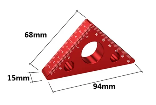 Miniatura 6 de Regla triangular para carpintería de aleación de aluminio Herramientas de medición métricas de 45 grados, cuadrados de carpintería, herramientas