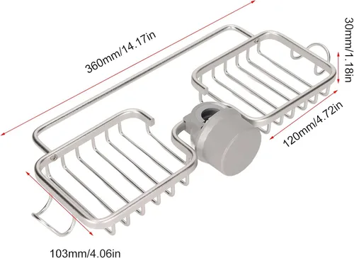Miniatura 3 de Estante de almacenamiento para grifo, organizador de aluminio, plástico, dos contenedores con barra de toalla para esponja trapo, cocina, baño, plata