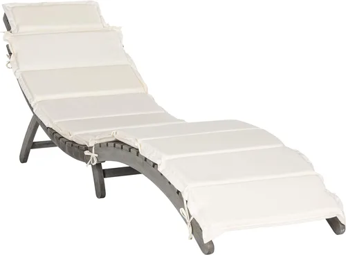 SAFAVIEH Outdoor Collection Pacifica PAT7020E - Juego de tumbona de 3 piezas con cojín de madera maciza/beige gris Gris/Beige
