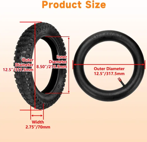 Miniatura 5 de FVRITO 12.5x2.75 (12-1/2x2.75) Knobby Neumático y tubo interior para Razor MX350 MX400 Dirt Rocket X-Treme X-560 Heavy Duty Scooter Tao 47cc 49cc