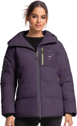 Miniatura 10 de Chaqueta aislante para mujer, resistente al viento, impermeable, con capucha, para esquí, snowboard, con múltiples bolsillos