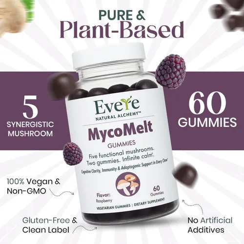 Miniatura 6 de Everé MycoMelt Gummies – Mezcla de 5 hongos con melena de león, reishi, cordyceps, chaga y cola de pavo – Vegano, complejo de hongos a base